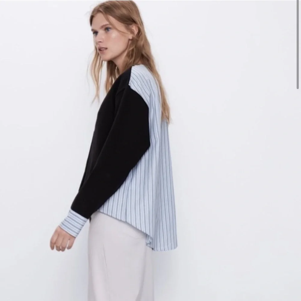 NWT ZARA Contrasting Poplin Sweater Cardigan TRF Size Various - Picture 2 of 5
